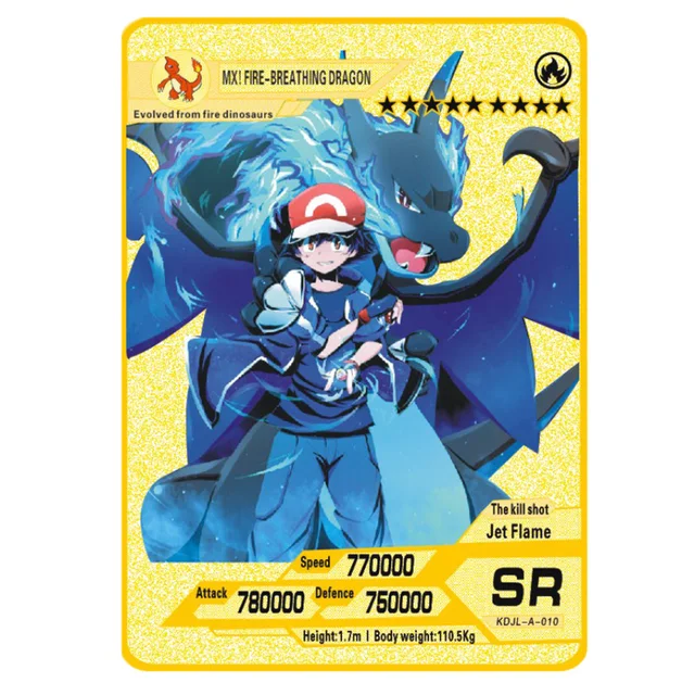 NEW Pokemon Gold Metal Flash Mewtwo Mew Big Pikachu Charizard Game Battle Collection Trading Action Figure Model Card for Kid 26