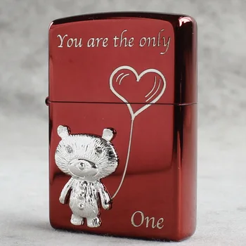 

oil lighter original Kerosene lighter Japanese version Love bear copper windproof cigarette lighter gift for men