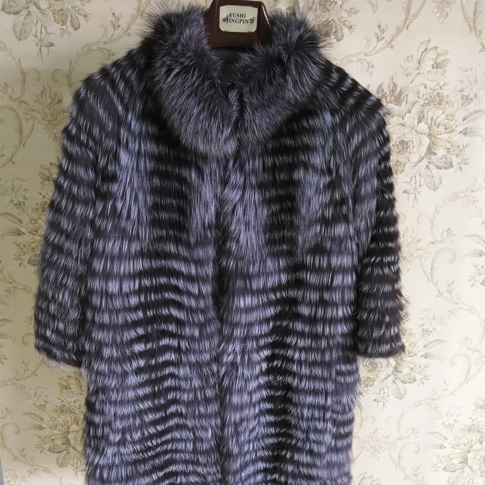 2020 Real Fox Fur Coat Women Fur Natural Silver