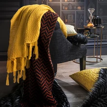 Скандинавские Модные женские бросок офисный отдых сон в путешествиях одеяло, домашнее украшение вязаный зимний теплый диван желтый бросок одеяло s