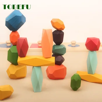 

Children's Wooden Colored Stone Jenga Building Block Educational Toy Creative Nordic Style Stacking Game Rainbow Wooden Toy Gift