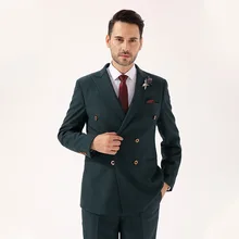 Темно-зеленые клетчатые мужские костюмы из 3 предметов, деловые костюмы, официальные, двубортный пиджак+ жилет+ брюки