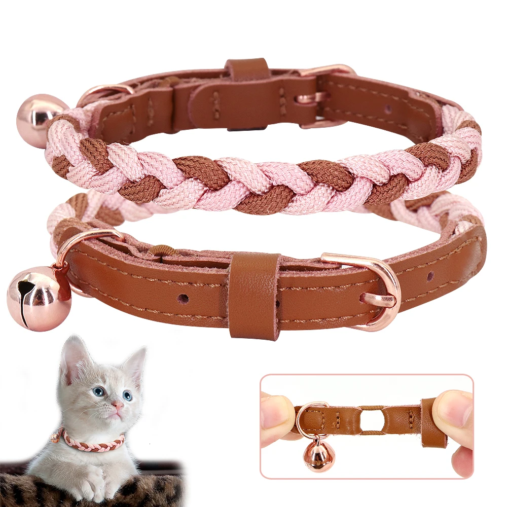 Nylon Braided Cat Collar Cat Kitten Puppy Collars With Bell Cat Supplies Pet Product for Small Dogs Chihuahua Yorkshir XS S