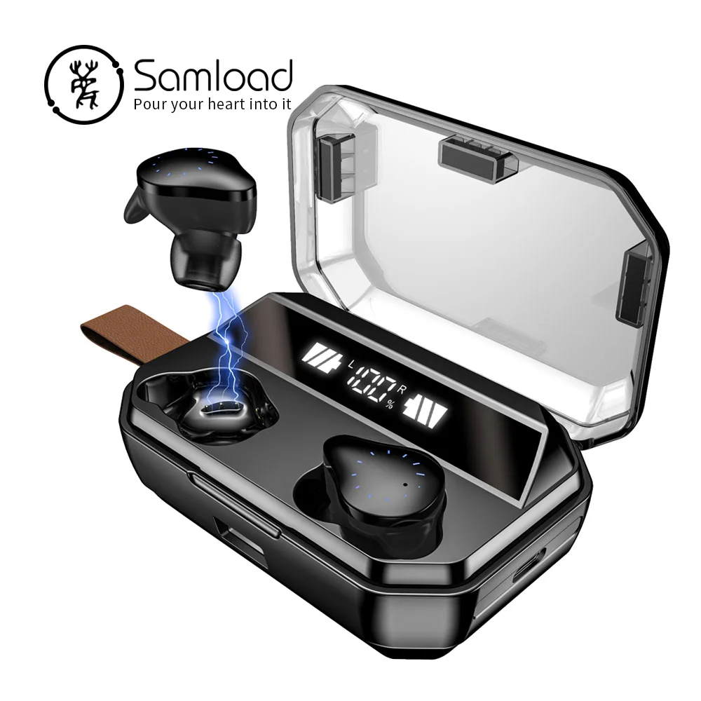 black Samload Bluetooth 5,0, наушники, настоящие беспроводные стерео наушники, IPX7, водонепроницаемые, вкладыши, наушники с 8000 мАч, зарядное устройство - Цвет: black