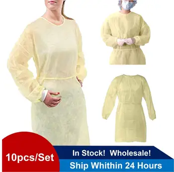 

10pcs/set Disposable Isolation Clothes Non-woven Dust-proof Yellow Security Protection Suit Surgical Suit Isolation Gown Blouse