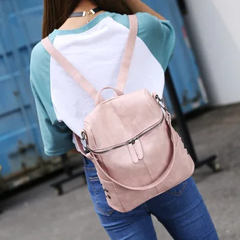 

2020Korean-style Cool GIRL'S WOMEN'S Bag Casual PU Leather WOMEN'S Fashion College School Bag Travel Backpack