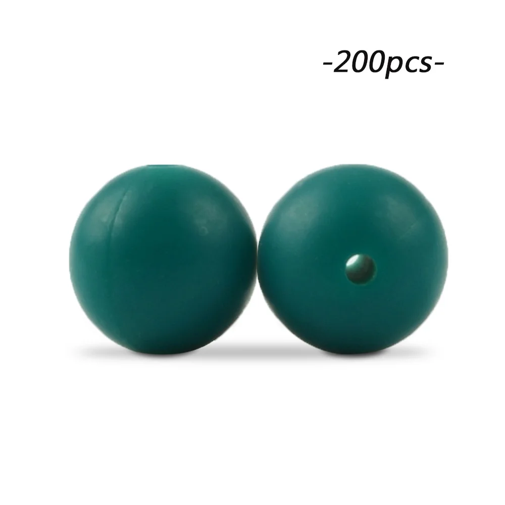 atrovirens LOFCA 200 шт./лот, силиконовые бусины, 15 мм, Круглый прорезыватель, ожерелье, детский прорезыватель, игрушка, BPA бесплатно, сделай сам, жевательные подвески, аксессуары для новорожденных, кормящих - Цвет: atrovirens