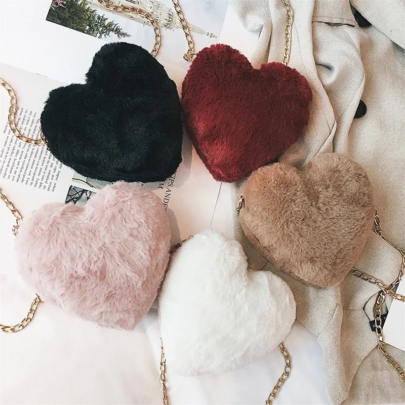 

Autumn And Winter New Style Plush Heart Square Sling Bag Sweet Ladies' Shoulder Oblique Iron Clamp Mouth WOMEN'S Bag