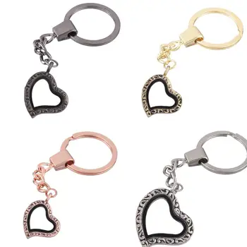 

10pcs/lot Mix vintage sharp heart alloy twist Memory Living Magnet Glass Key Ring Keychains plain Locket fit for Floating charms