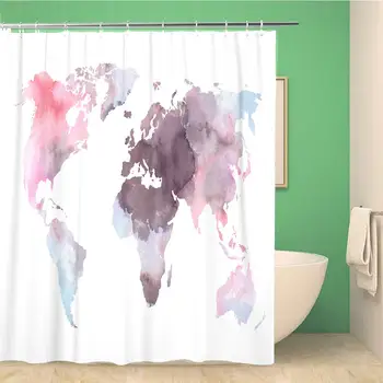 

Bathroom Shower Curtain Watercolour Colorful World Map Watercolor Abstract Atlas Europe Africa Polyester Fabric 72x72 inches