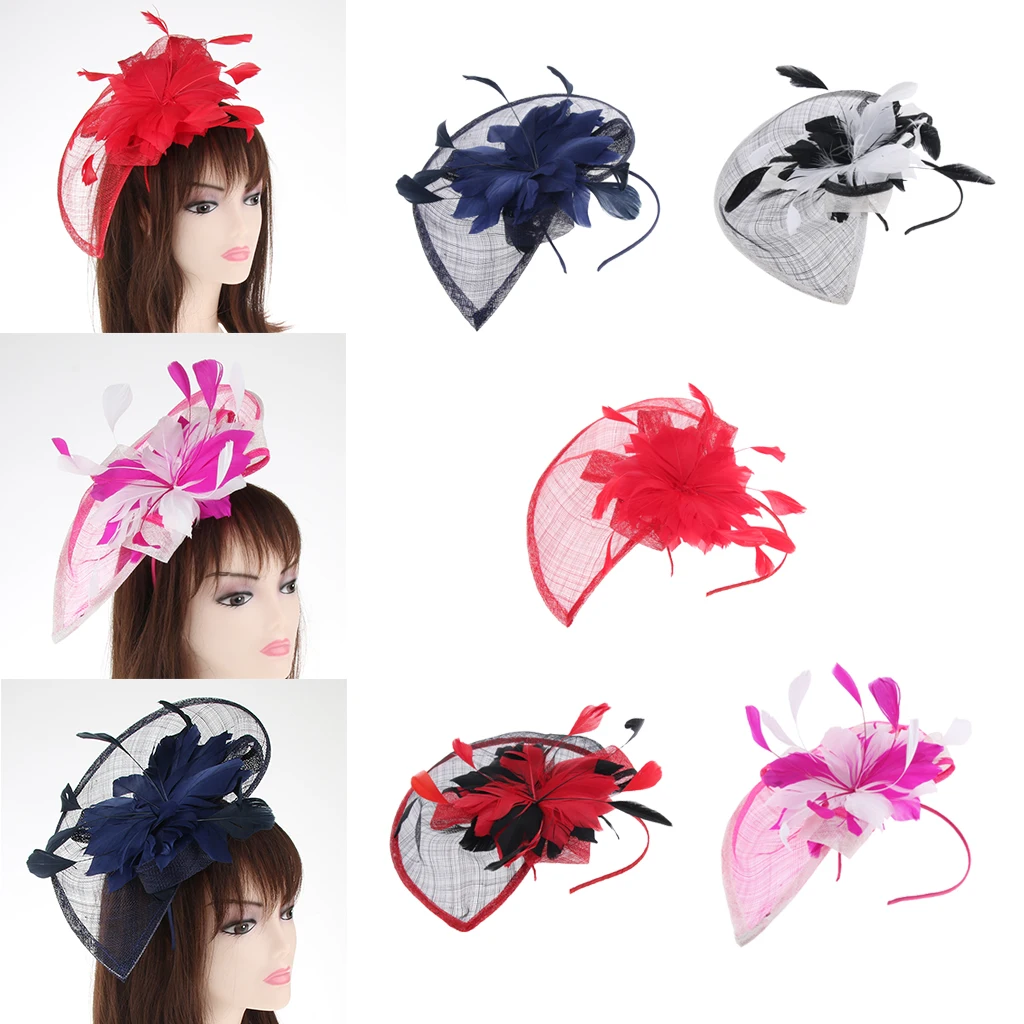 Women Lady Bridal Feather Fascinator Cocktail Party Hats Headpieces Headband