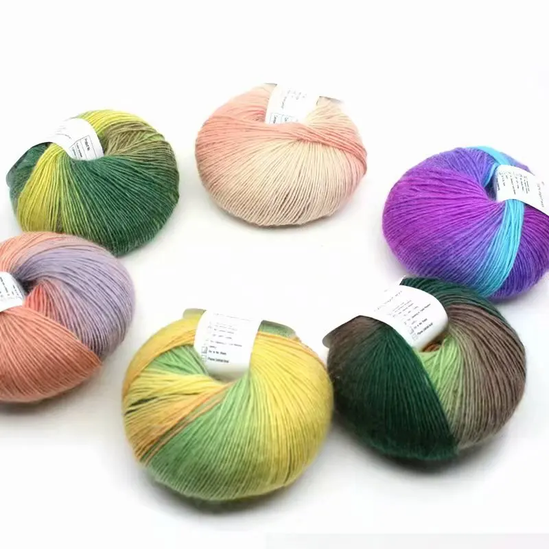 50 Grams/Ball Wool Rainbow Line DIY Soft Handmade Knitting Yarn Dyed Crochet Wool Yarn For Coat Scarf Hat 5