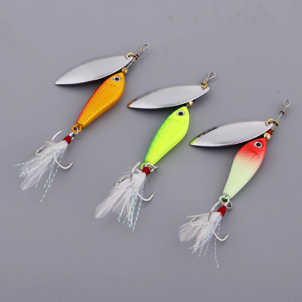 3pcs Fishing Lures Lead Spoon Fish Baits Metal Jigging Crankbaits Bass Feather Hook 8g 11g 20g Fishing Tackles