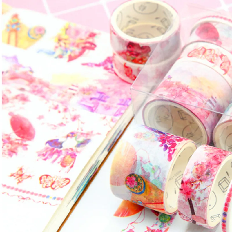 Hojas de Sakura, juego de cintas Washi de flamenco y unicornio, cinta de enmascarar para álbum de recortes, regalo de papelería, suministros escolares de decoración de San Valentín