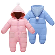 Autumn Winter Baby Clothes Hooded Down Jacket Rompers for Boys Girls 0-18 Month Toddler Warm Thick NewBorn Wear Infant Jumpsuit
