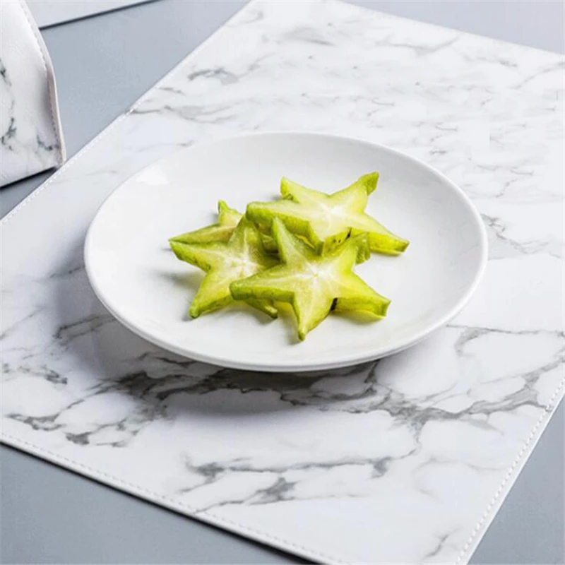 

Retro Marbling Placemat Anti-slip Heat-insulation Western Table Mat PU Leather Table Mat Restaurant Home Coffee Table Coasters