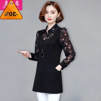 

long Vintage Casual shirt Long Sleeve ploka dot Chiffon Fake Two Pieces womens tops and blouses Plus Size Streetwear Blouse 5XL