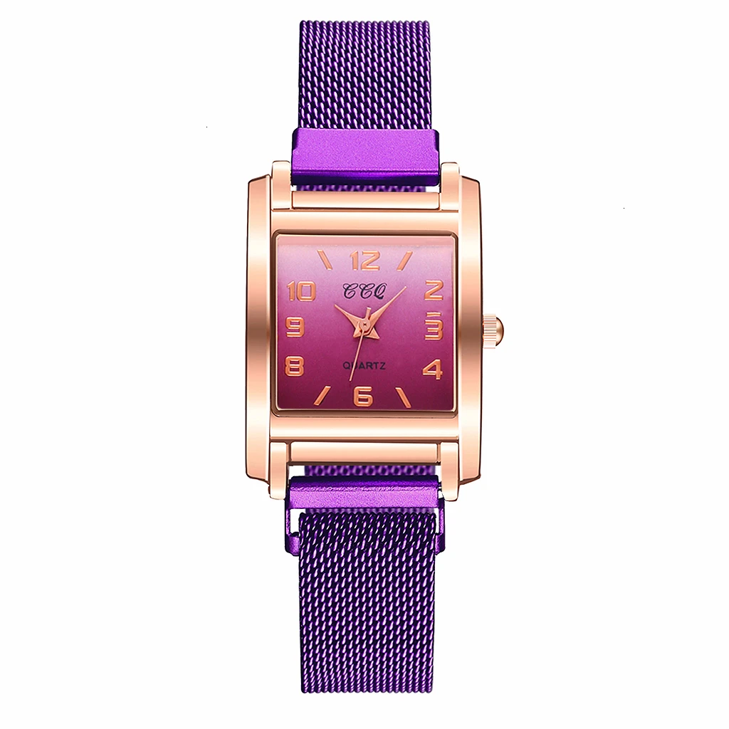 purple Женские квадратные часы с арабскими цифрами, роскошные женские кварцевые часы с магнитной пряжкой градиентного цвета, часы для подарка - Цвет: purple