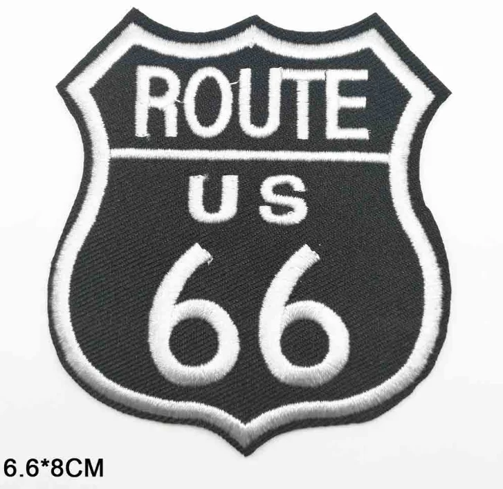 Буквы слова Route 66 железа на вышитой ткани одежда патч для одежды девочек мальчиков оптом - Цвет: heibai 66