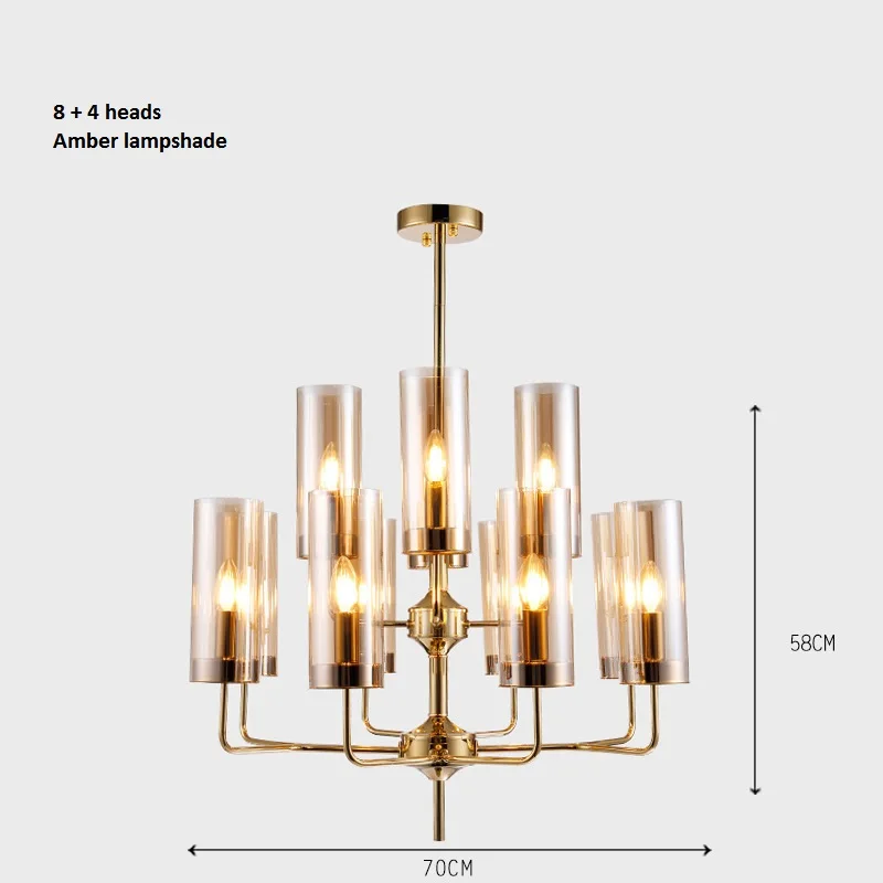 LukLoy Новая Люстра из голубого стекла, спальня, Янтарная стеклянная лампа с абажуром, Роскошный кулон для гостиной, ресторана, лампа для украшения - Цвет абажура: 12 heads Amber glass