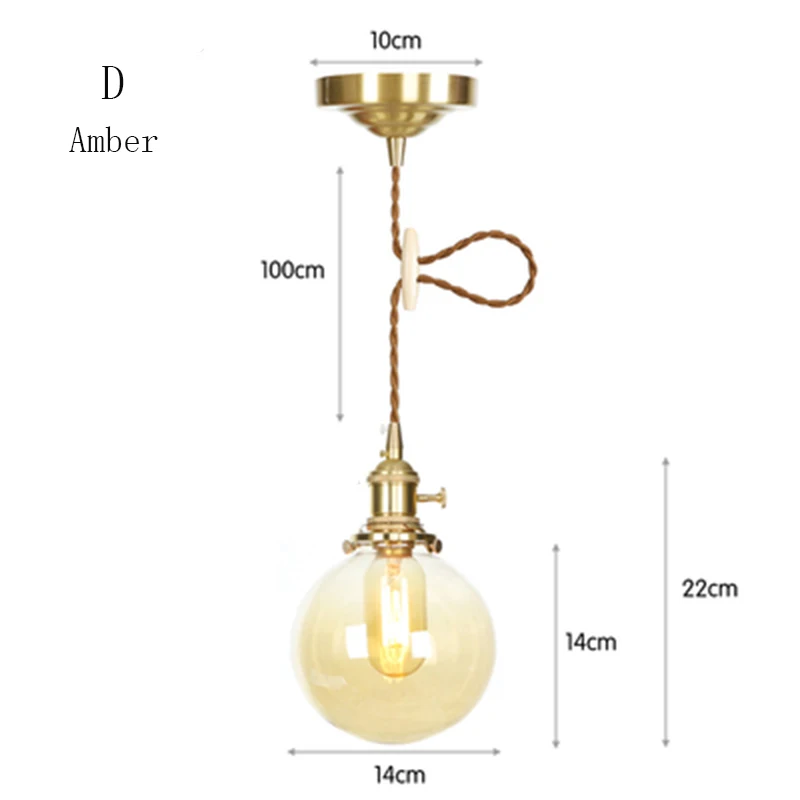 Современная стеклянная подвеска лампы скандинавский Лофт светодиодный Медный Подвесной светильник для столовой гостиной прикроватное декоративное освещение спальни светильник - Цвет корпуса: D Cognac