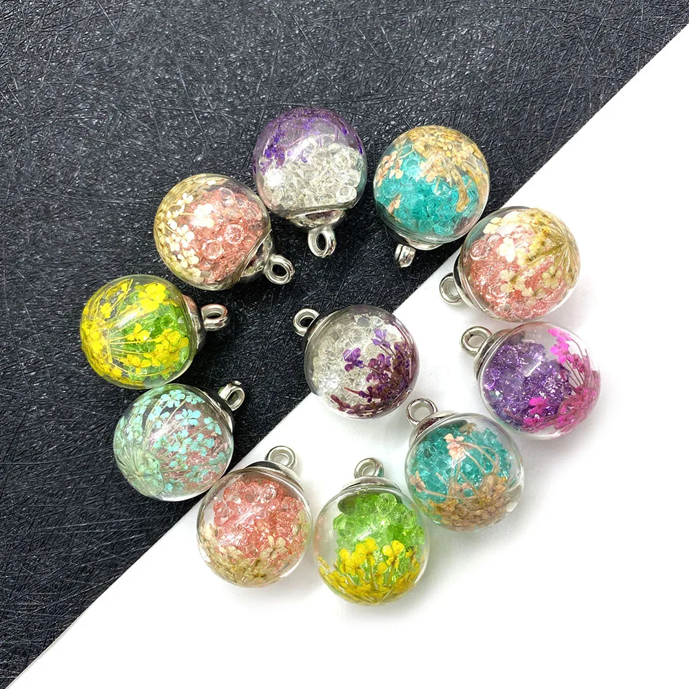 

10 Pieces/glass Ball Dry Flower Pendant Color Rhinestone Glass Bead Jewelry DIY Jewelry Making Necklace Earrings Size 16mm