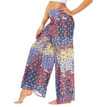 Women's Harem Yoga Pants Boho Loose Wide Leg Beach Gym Bohemian Hippie Pants 2