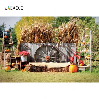 

Autumn Yard Trees Haystack Corn Stalk Wheel Pumpkin Ladder Photography Backdrops Photo Backgrounds Newborn Portrait Photophone