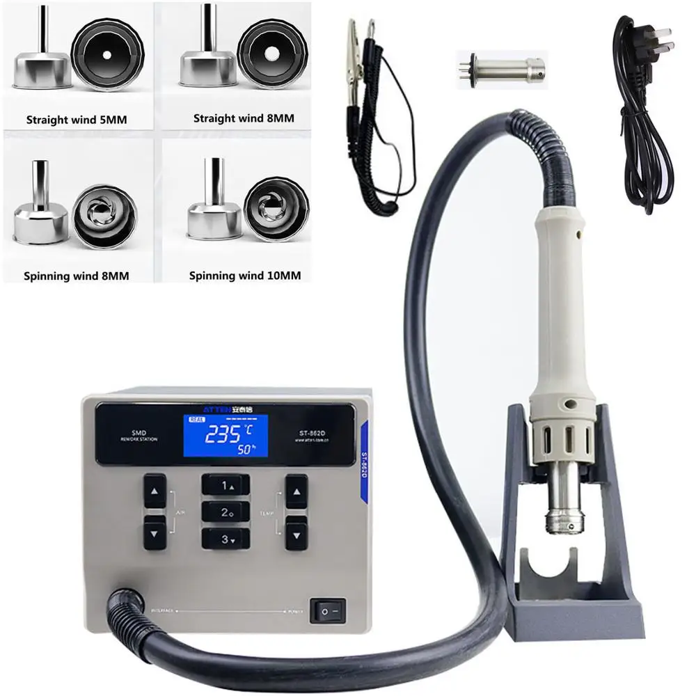 

ATTEN ST862D 1000W Intelligent Hot Air Rework Station For Phone PCB Soldering Repair Straight wind and cyclone Soldering Station