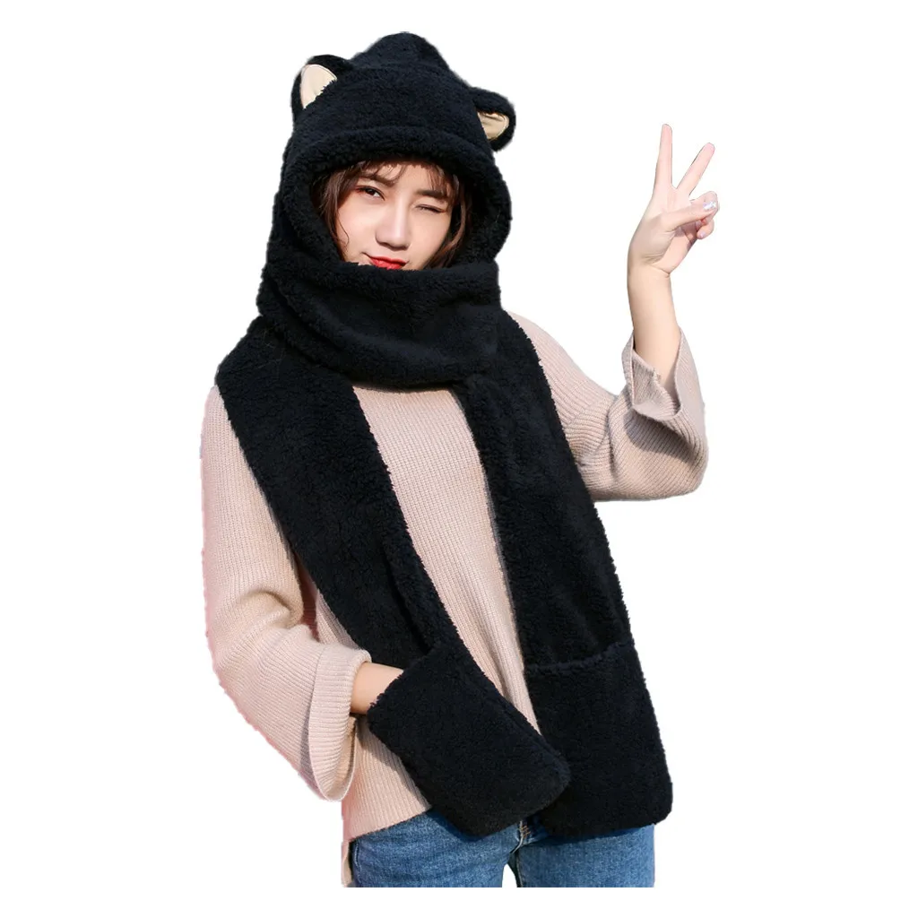 Женская милая мультяшная Толстая шапка защита для ушей теплая плюшевая шарф