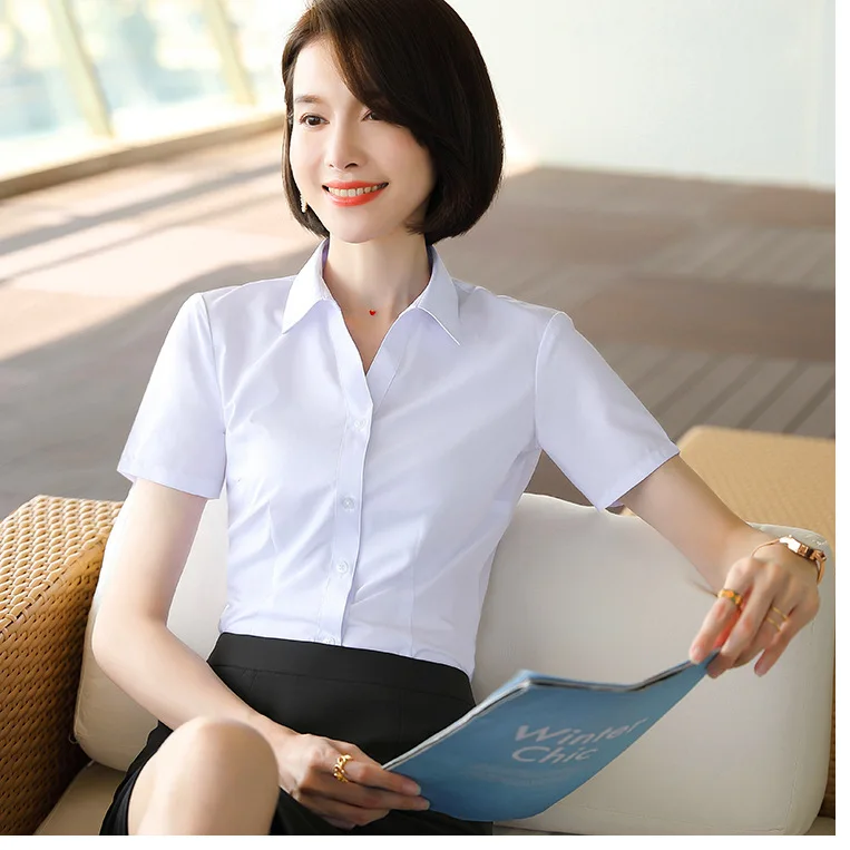 

Xxn20630 New Style 2020 Business Shirt Women's Korean-style Fashion Slim Fit Goddess-Style Short Sleeve Commuting Work Clothes F