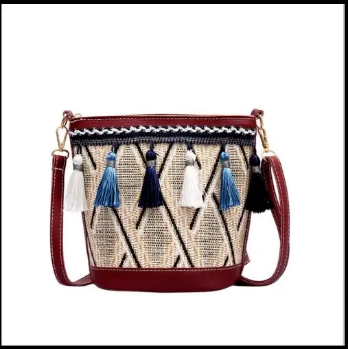 Красный Новая женская сумка Boho винтажная клетчатая застежка-молния откидная часть с кисточкой сумка через плечо модная - Цвет: Красный