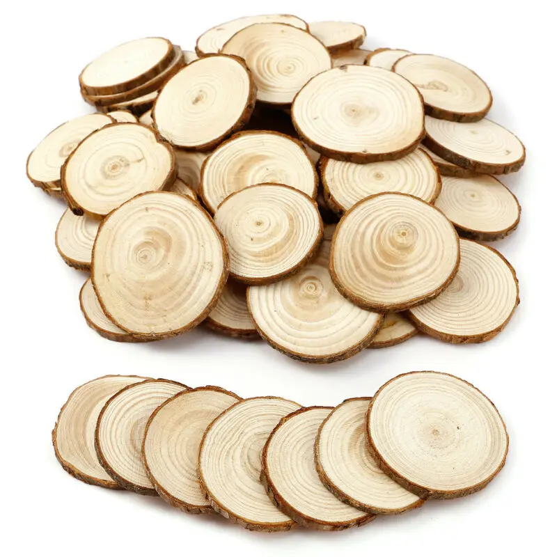 50pcs Wood Slices 5-6cm Wooden Craft Log Slices Set Natural Tree Bark Round Shape DIY Painting Crafts
