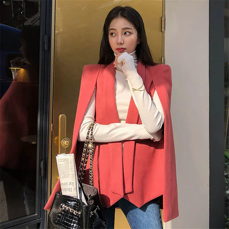 

HziriP Cape Shawl Windbreaker 2020 New Women Trench Fashion Female Plus Size Chic Thick Elegant Woolen Streetwear Warm Overcoat