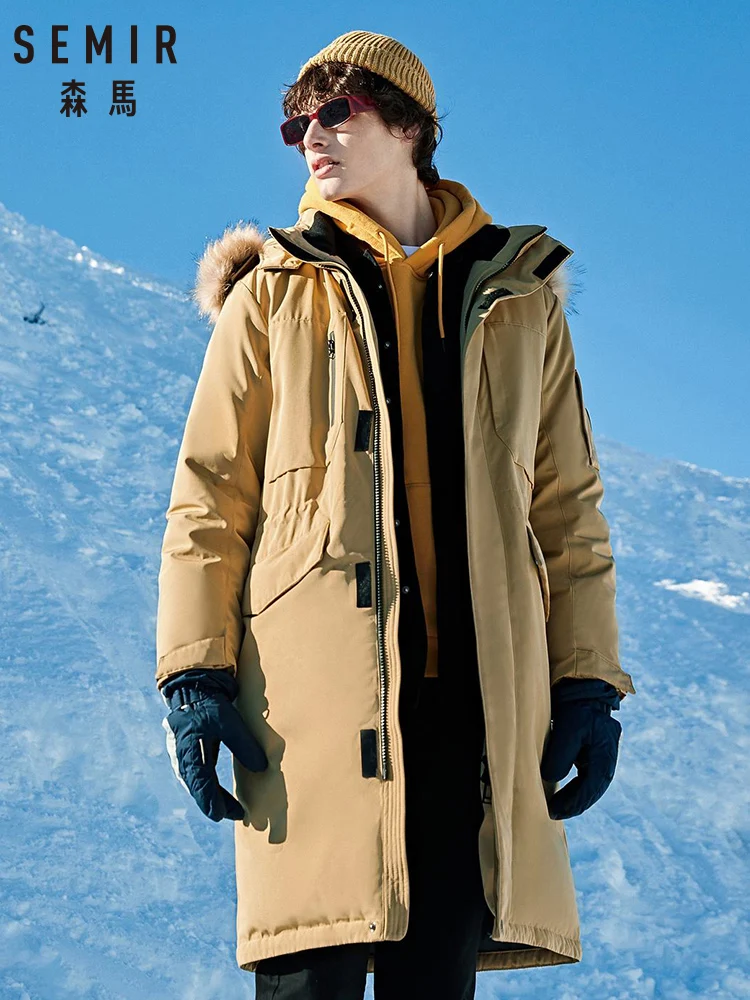 

SEMIR Down jacket men 2019 winter new long overcome thicken fur collar hooded trend warm jacket coldbreak down coat man