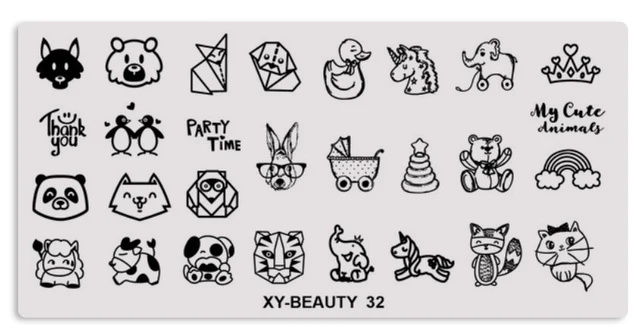1 Pcs Mixed Design Line Animals Stainless Steel Nail Stamping Plates Rectangular Image Template DIY Manicure Stencils Tools XY-BE 32