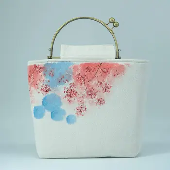 

Original design Chinese style retro new ladies mouth gold bag hand-painted cotton and linen literary handbag diagonal bag