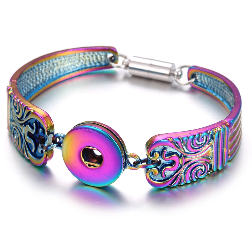 Snap Jewelry Bracelet Magnet Bohemian Watches Women Jewelry Colorful Pulseras New Vintage 18mm Metal Snap Button Bracelet - Окраска металла: 18