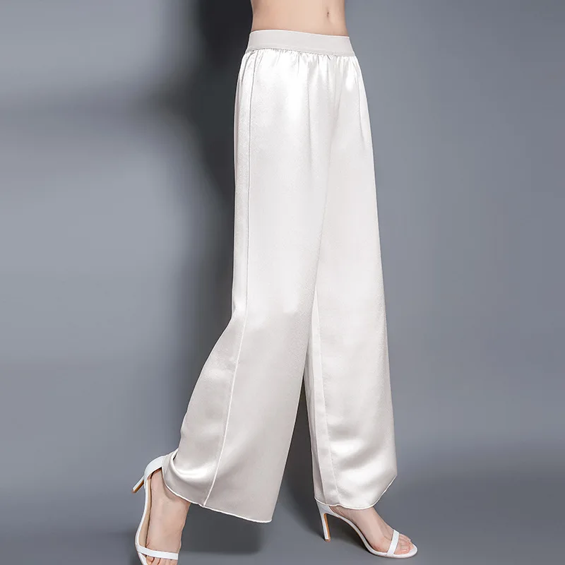 White Silk Palazzo Pants Long Tall Women Wide Leg Pants High Waisted Silk  Loose Summer Trousers White Silk Summer Pants -  Canada