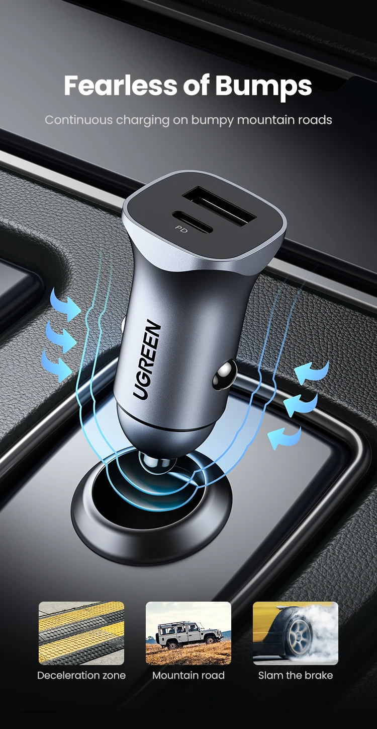 UGREEN 30W Car Charger Dual Port QC 4.0 3.0 Fast Charging For iPhone 14 13 12 Xiaomi Huawei Samsung Supercharge Type C Charger