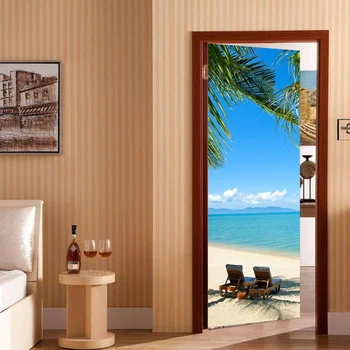 

2pcs Waterproof Paper Decorations Removable Art Door Decals 3D Door Wallpaper Mural Wall Stickers for Bar