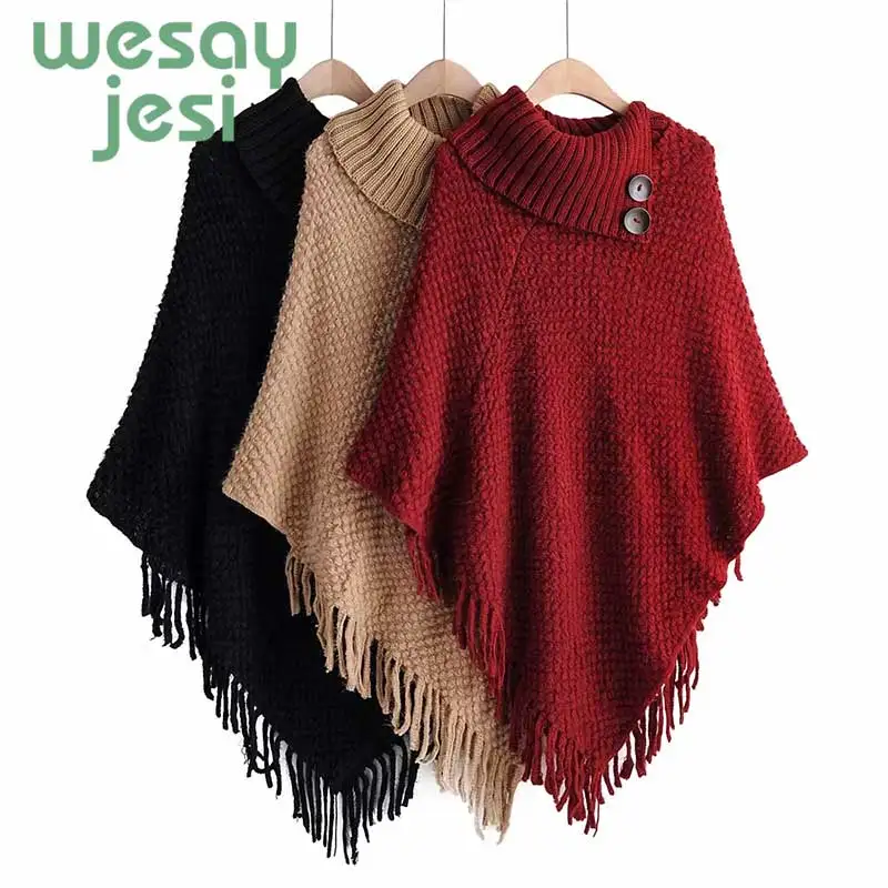 

Women Winter Poncho 2019 new casual warm solid color knitting ponchos and capes Autumn ponchos and capes Female