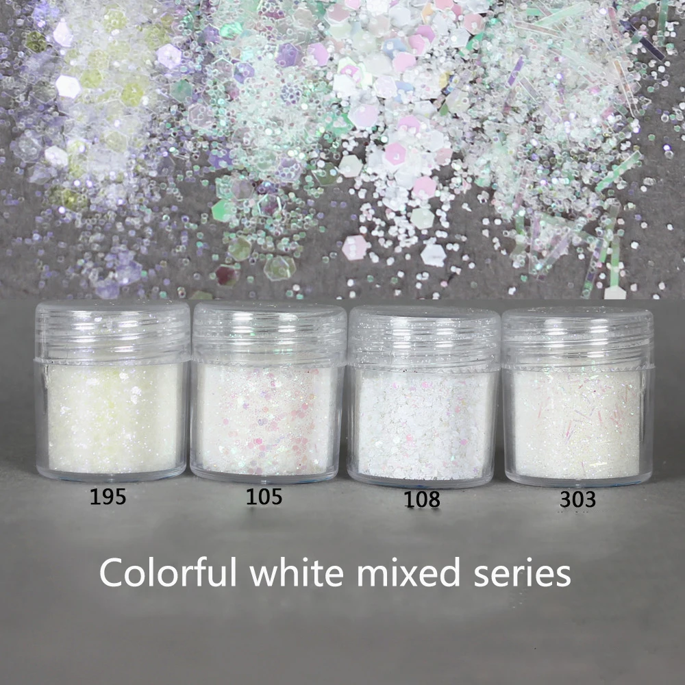 1Jar Nail Glitter Multicoloured Transparent White Mix Hexagon Sequins Untrafine Powder  Charm Polish Flakes Decor Manicure