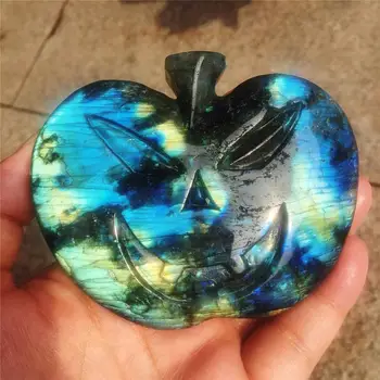 

1pcs AAAA beautiful crystal carving natural hand-carved labrador stone pumpkin with fashionable jewelry gifts for Halloween