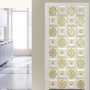 

Self-Adhesive Waterproof Door Sticker 3D Stereo Golden Lattice Pattern Mural Wallpaper European Style Living Room Luxury Poster