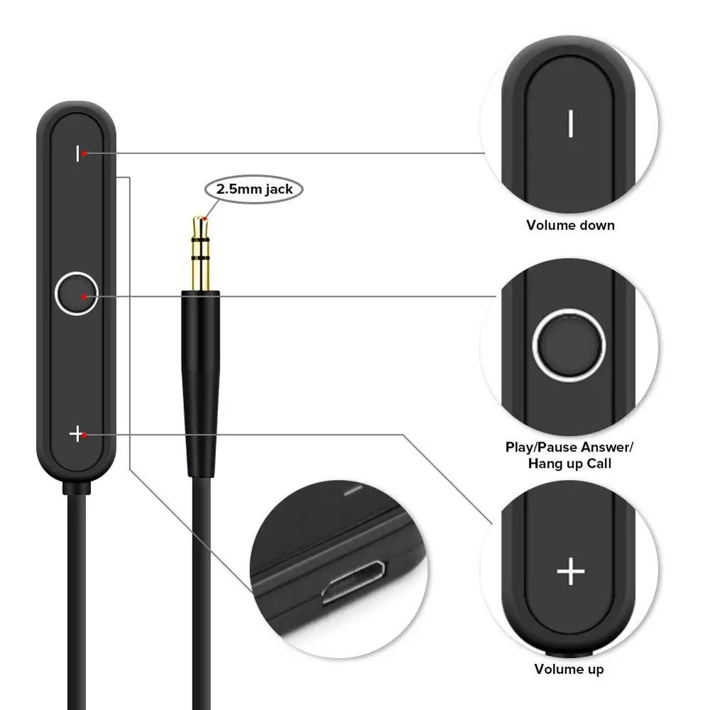 Portable Bluetooth 5 0 A2DP Handsfree Stereo Audio Adapter Wireless Music Receiver for Bose Around Ear AE2 AE2i Headphones