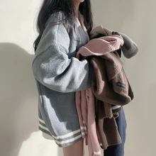 

Oversized Loose Cardigans Women 2021 Fall Winter Knitted Cardigan Coats Pink Blue Black Grey Ladies Sweater Kimono Cardigan