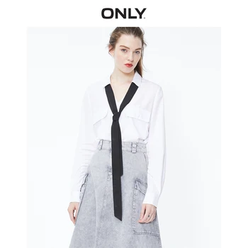 

ONLY summer new style pure color temperament simple V-neck thin straight long-sleeved shirt women | 119305547