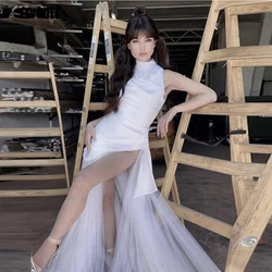 Fivsole Simple Wedding Dresses High Neck Vestido De Novia  A Line Boho Princess Bridal Gowns Side Slit Bride Dress Bridal Gowns