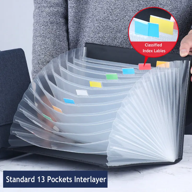 13 Pocket Expanding File Folder A4 Business Document Case Mens Document Bag For Organizer